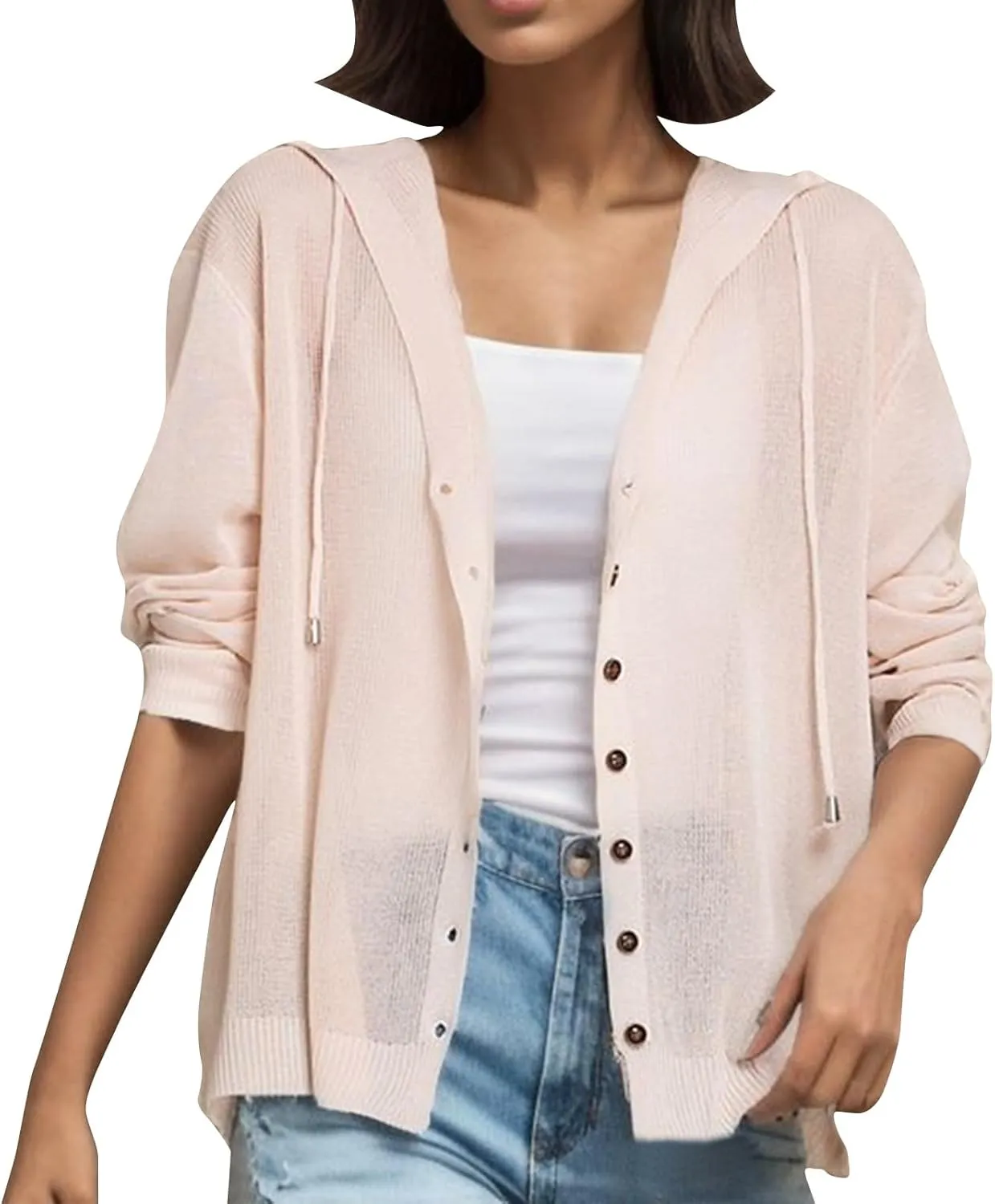 Women's Loose Off Shoulder Knit Cardigan with Hood for Spring and Summer Women Button up Cardigan
