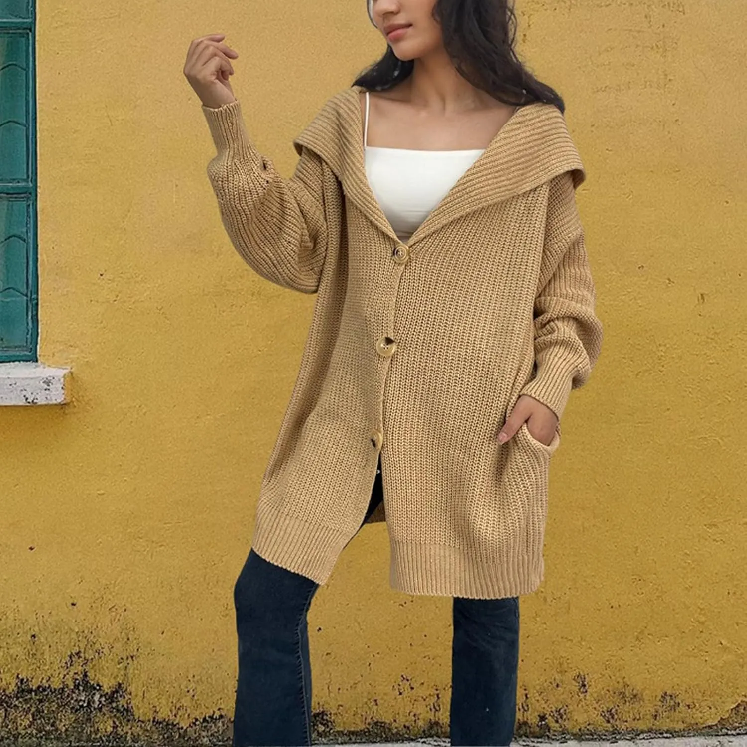 Women's Open Front Cardigan Sweater 2024 Fall Winter Button Down Cable Knit Chunky Winter Outerwear Coats