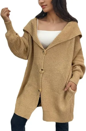 Women's Open Front Cardigan Sweater 2024 Fall Winter Button Down Cable Knit Chunky Winter Outerwear Coats