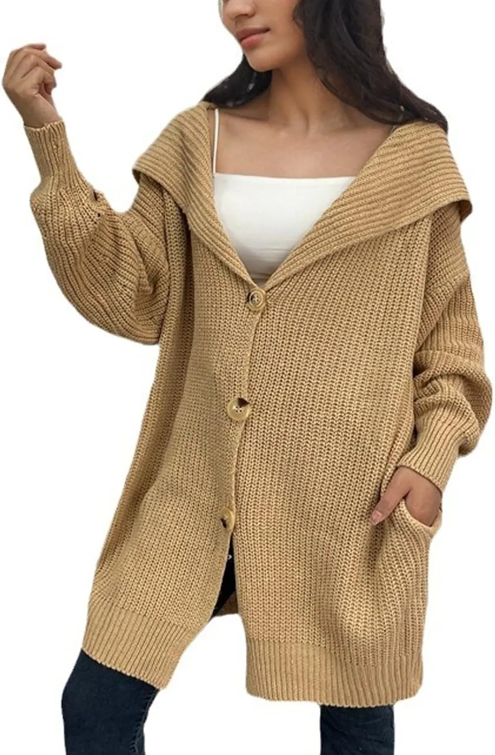 Women's Open Front Cardigan Sweater 2024 Fall Winter Button Down Cable Knit Chunky Winter Outerwear Coats