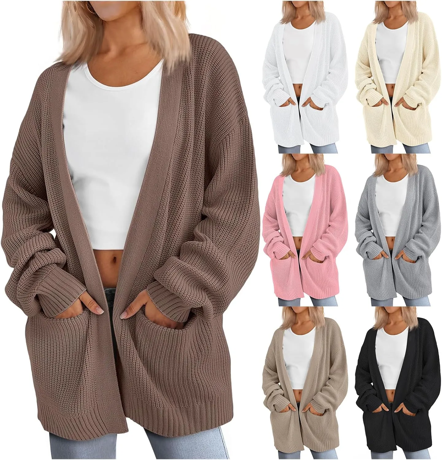 Womens Oversized Cardigan Casual Knit V Neck Open Front Cardigan Sweater Winter Warm Long Sleeve Jacket