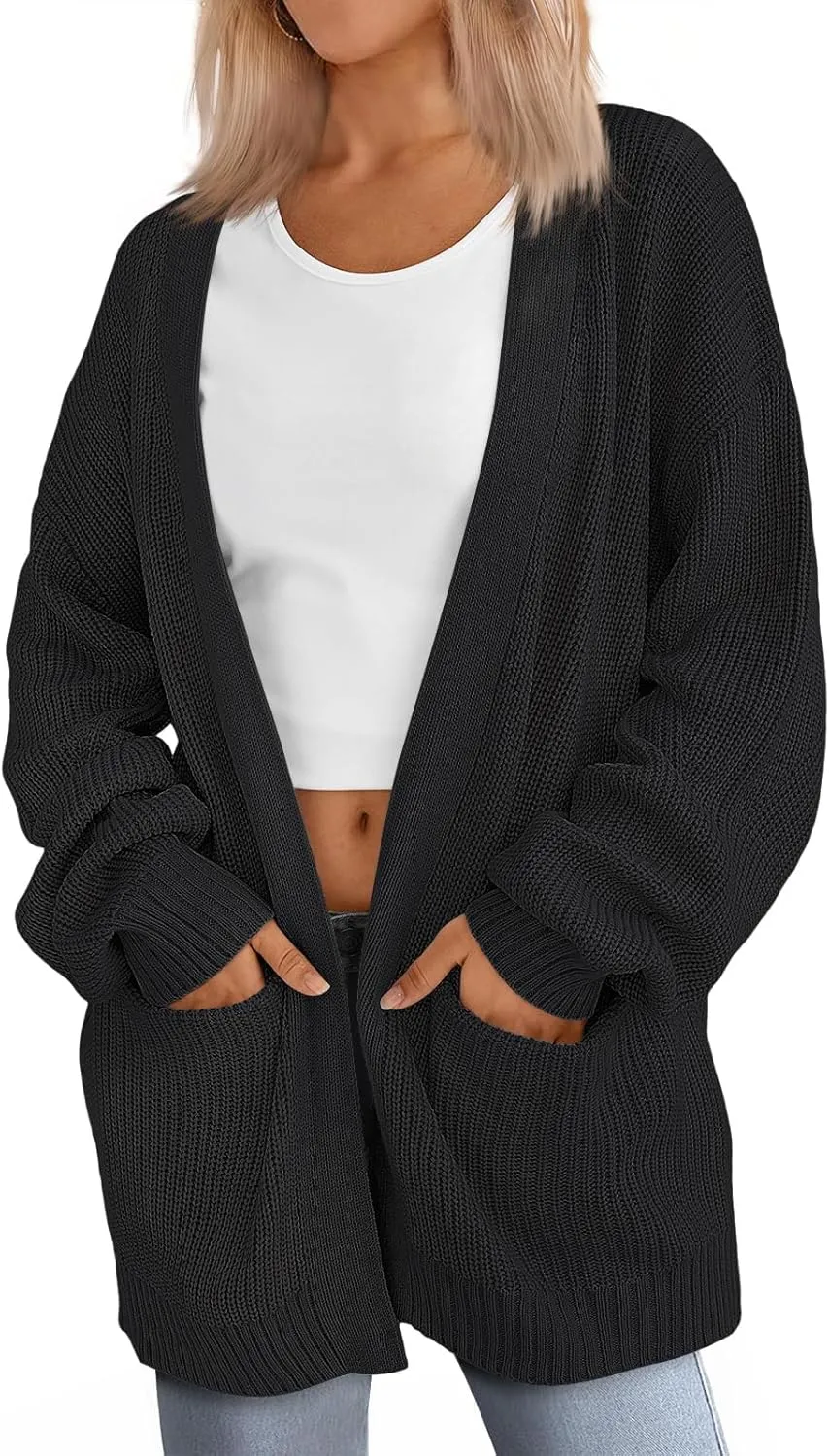 Womens Oversized Cardigan Casual Knit V Neck Open Front Cardigan Sweater Winter Warm Long Sleeve Jacket