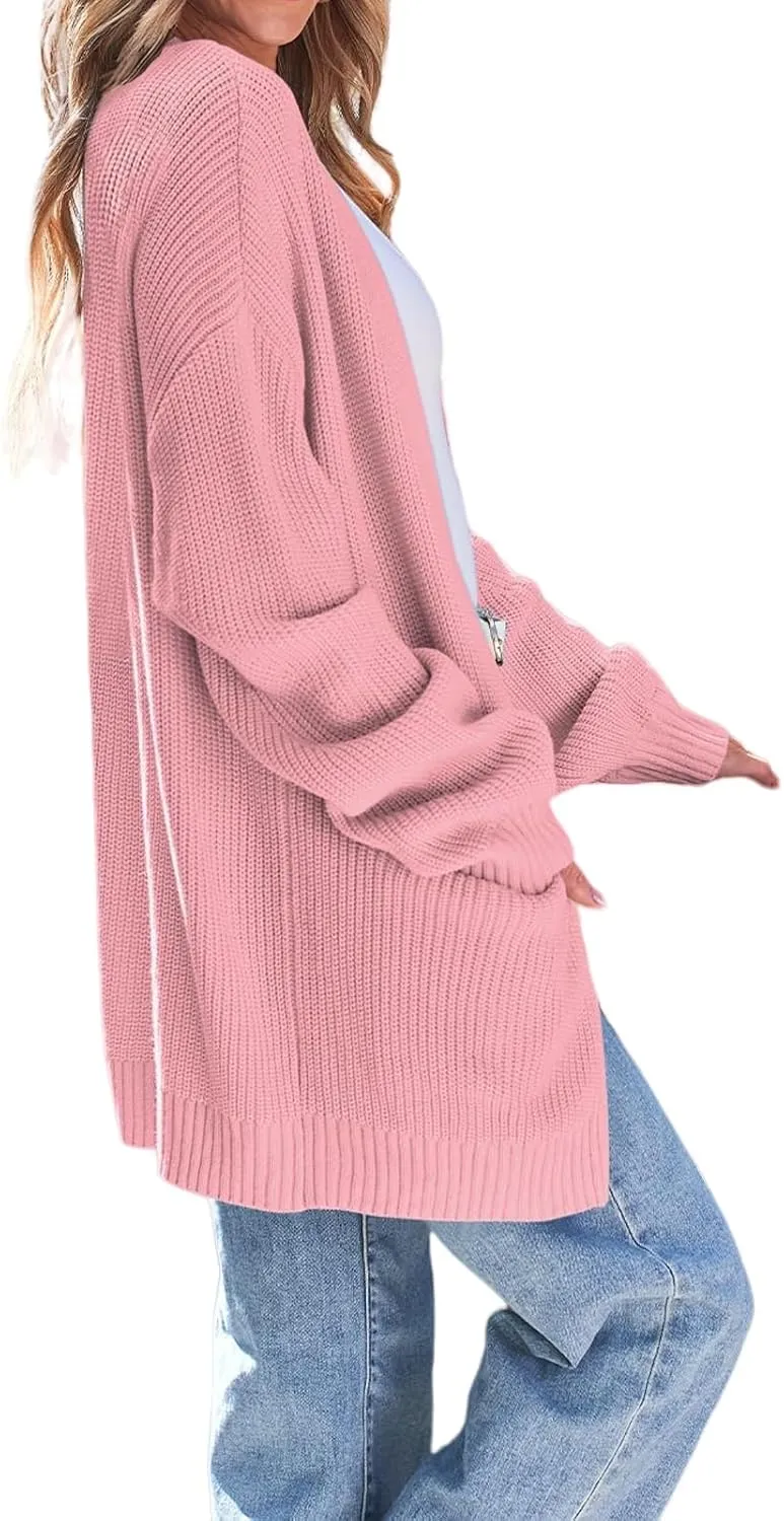Womens Oversized Cardigan Casual Knit V Neck Open Front Cardigan Sweater Winter Warm Long Sleeve Jacket