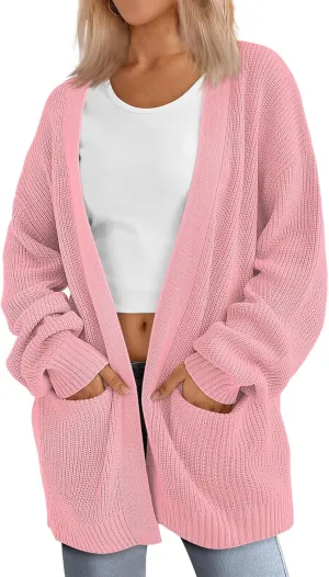 Womens Oversized Cardigan Casual Knit V Neck Open Front Cardigan Sweater Winter Warm Long Sleeve Jacket