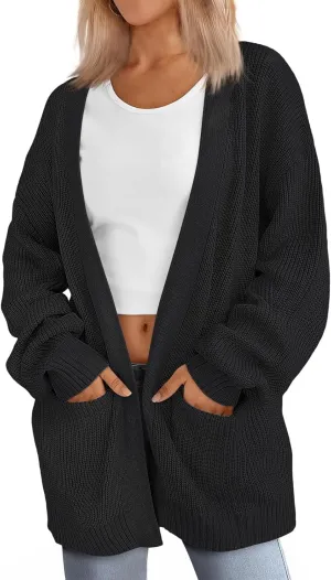 Womens Oversized Cardigan Casual Knit V Neck Open Front Cardigan Sweater Winter Warm Long Sleeve Jacket