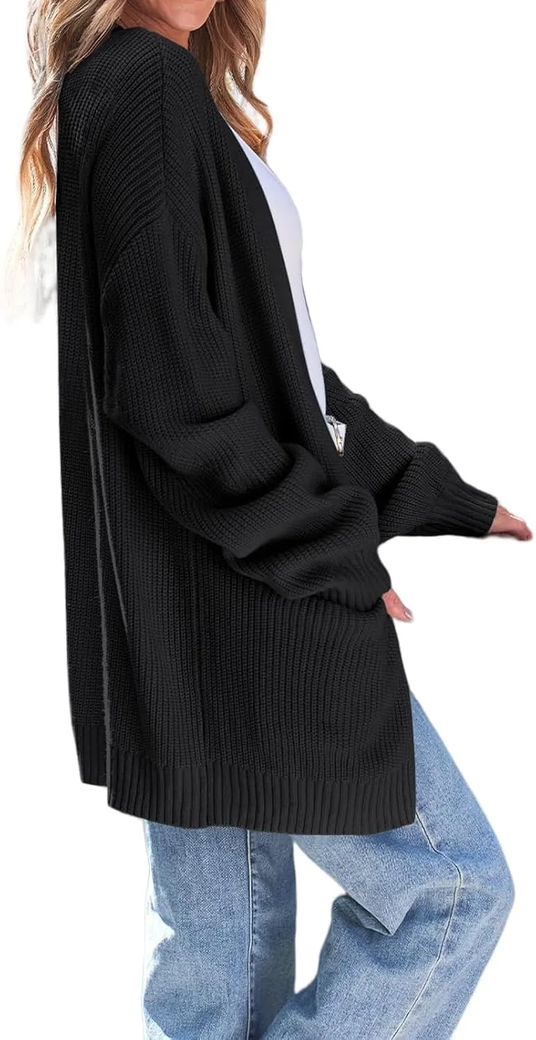 Womens Oversized Cardigan Casual Knit V Neck Open Front Cardigan Sweater Winter Warm Long Sleeve Jacket