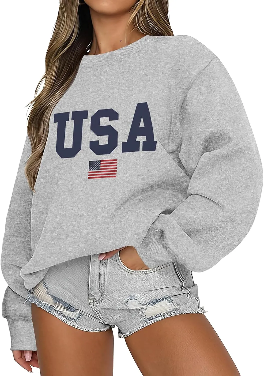 Women's Oversized Graphic Letter Print Sweatshirts Casual Crewneck Long Sleeve Fleece Pullover Tops Preppy Shirts
