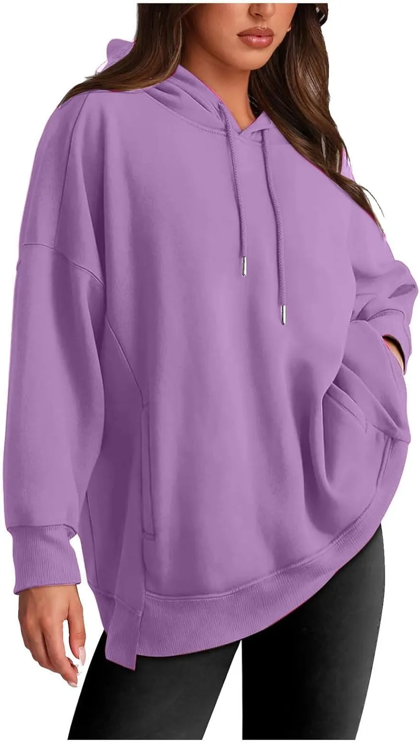 Womens Oversized Hoodie Sweatshirt Solid Color Drawstring Pullover Tops Casual Loose Fleece Comfy Sweater Blouses