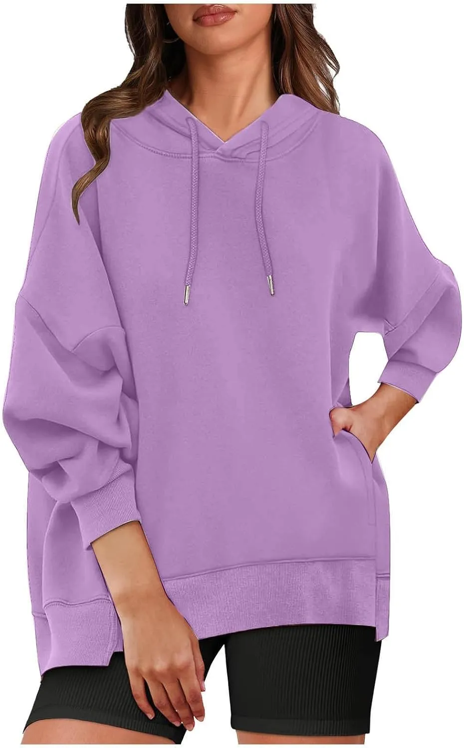 Womens Oversized Hoodie Sweatshirt Solid Color Drawstring Pullover Tops Casual Loose Fleece Comfy Sweater Blouses