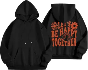 Womens Oversized Hoodies Cute Floral Graphic Hoodie Casual Letter Print Sweatshirt Winter Preppy Pullover Teen Girls