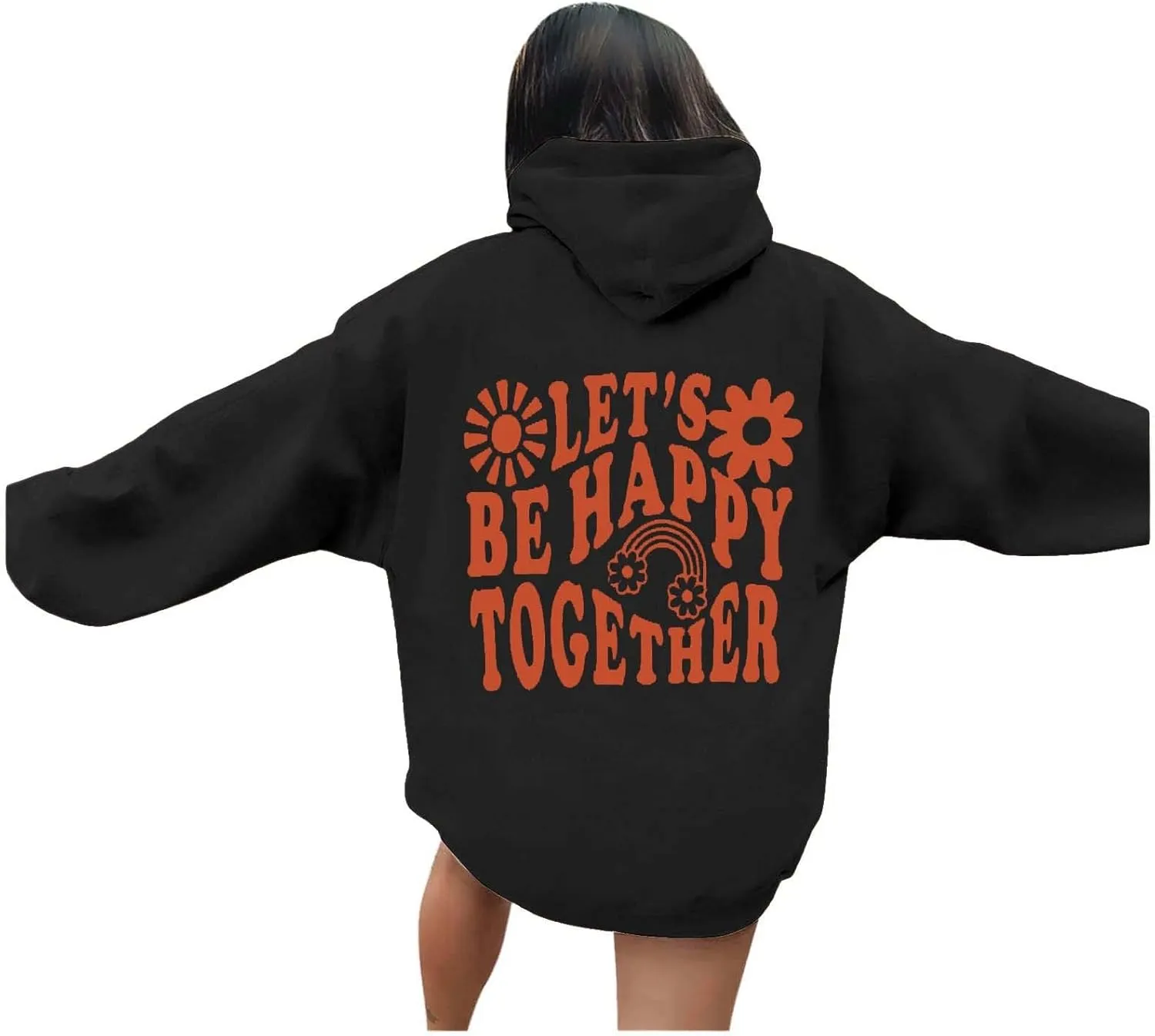 Womens Oversized Hoodies Cute Floral Graphic Hoodie Casual Letter Print Sweatshirt Winter Preppy Pullover Teen Girls