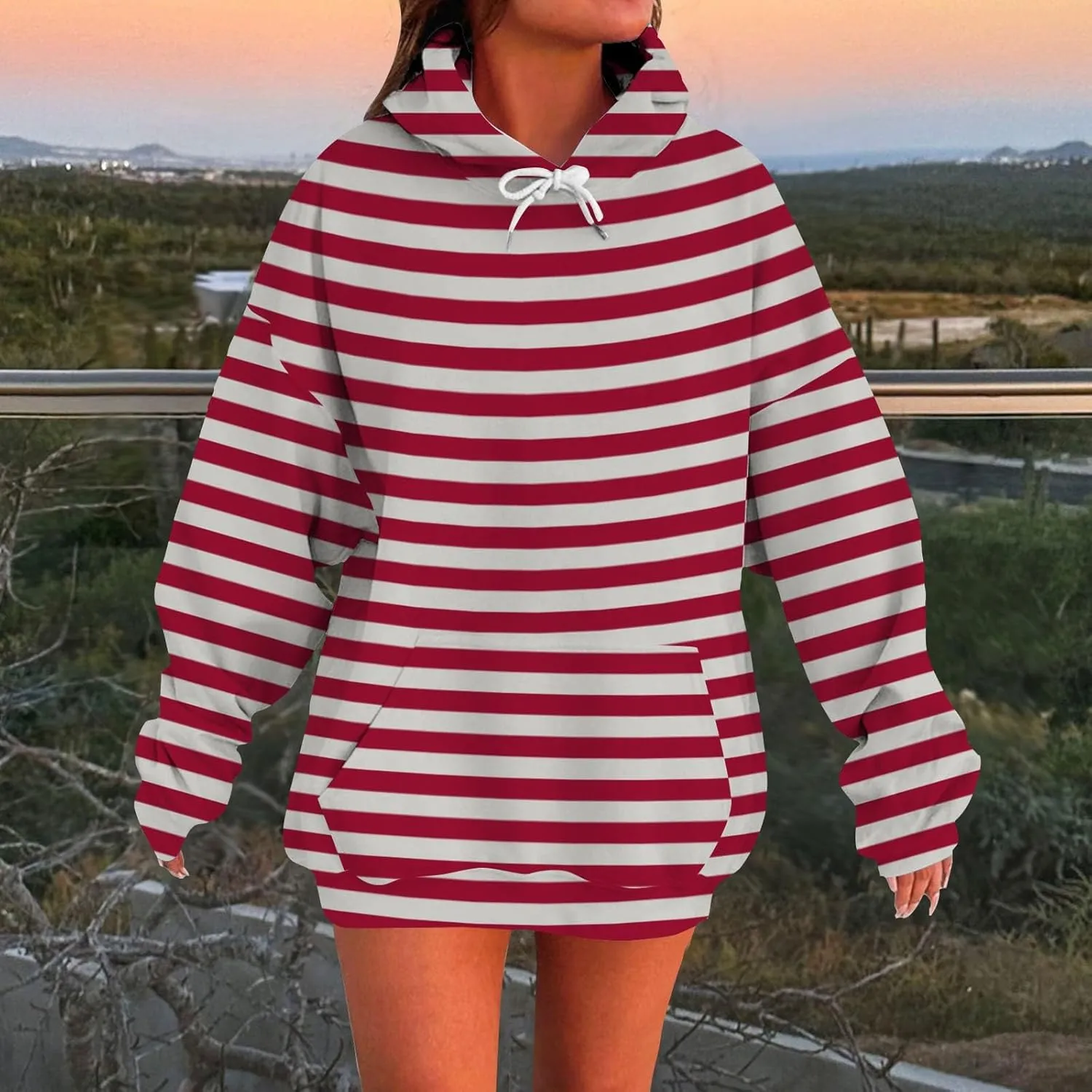 Womens Oversized Hoodies Striped Plus Size Sweatshirts Long Sleeve Sweaters Pullover 2024 Fall Clothes with Pocket