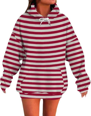 Womens Oversized Hoodies Striped Plus Size Sweatshirts Long Sleeve Sweaters Pullover 2024 Fall Clothes with Pocket