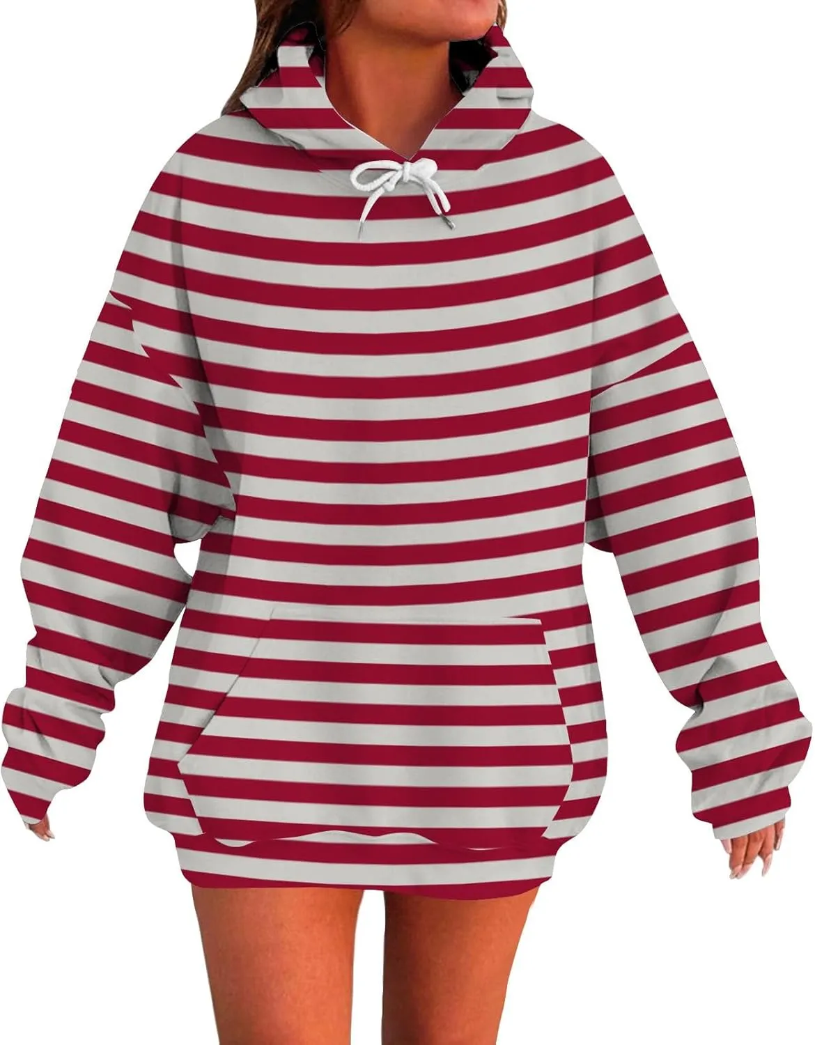 Womens Oversized Hoodies Striped Plus Size Sweatshirts Long Sleeve Sweaters Pullover 2024 Fall Clothes with Pocket