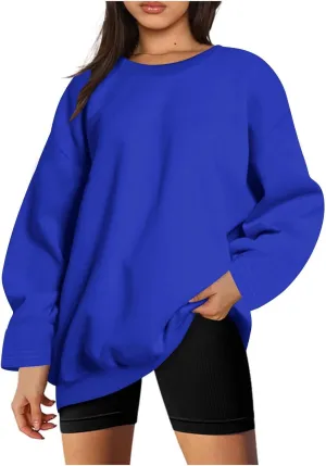 Women's Oversized Hoodless Crewneck Sweatshirt Relax Trendy Solid Loose Fit Sweaters Long Sleeve Sweatshirt
