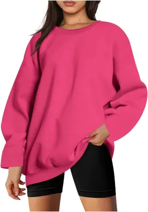 Women's Oversized Hoodless Crewneck Sweatshirt Relax Trendy Solid Loose Fit Sweaters Long Sleeve Sweatshirt