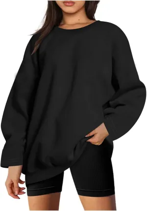Women's Oversized Hoodless Crewneck Sweatshirt Relax Trendy Solid Loose Fit Sweaters Long Sleeve Sweatshirt