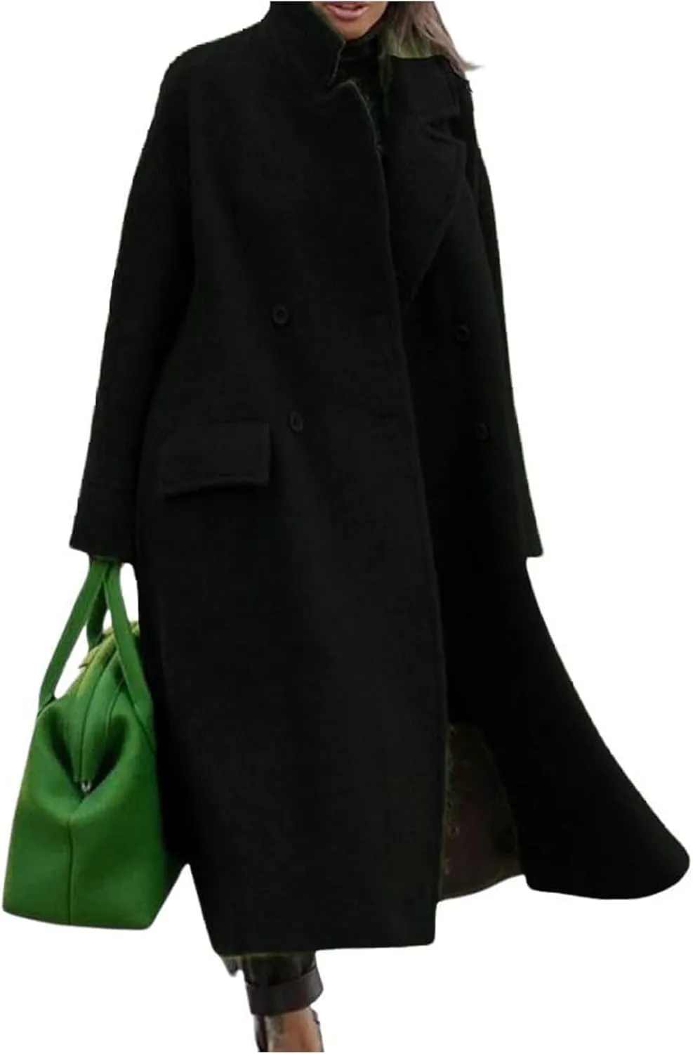 Women's Oversized Long Winter Coats Warm Wool Blend Pea Trench Coat Casual Fashion Overcoat