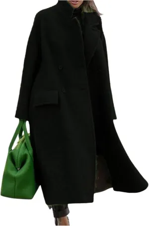 Women's Oversized Long Winter Coats Warm Wool Blend Pea Trench Coat Casual Fashion Overcoat