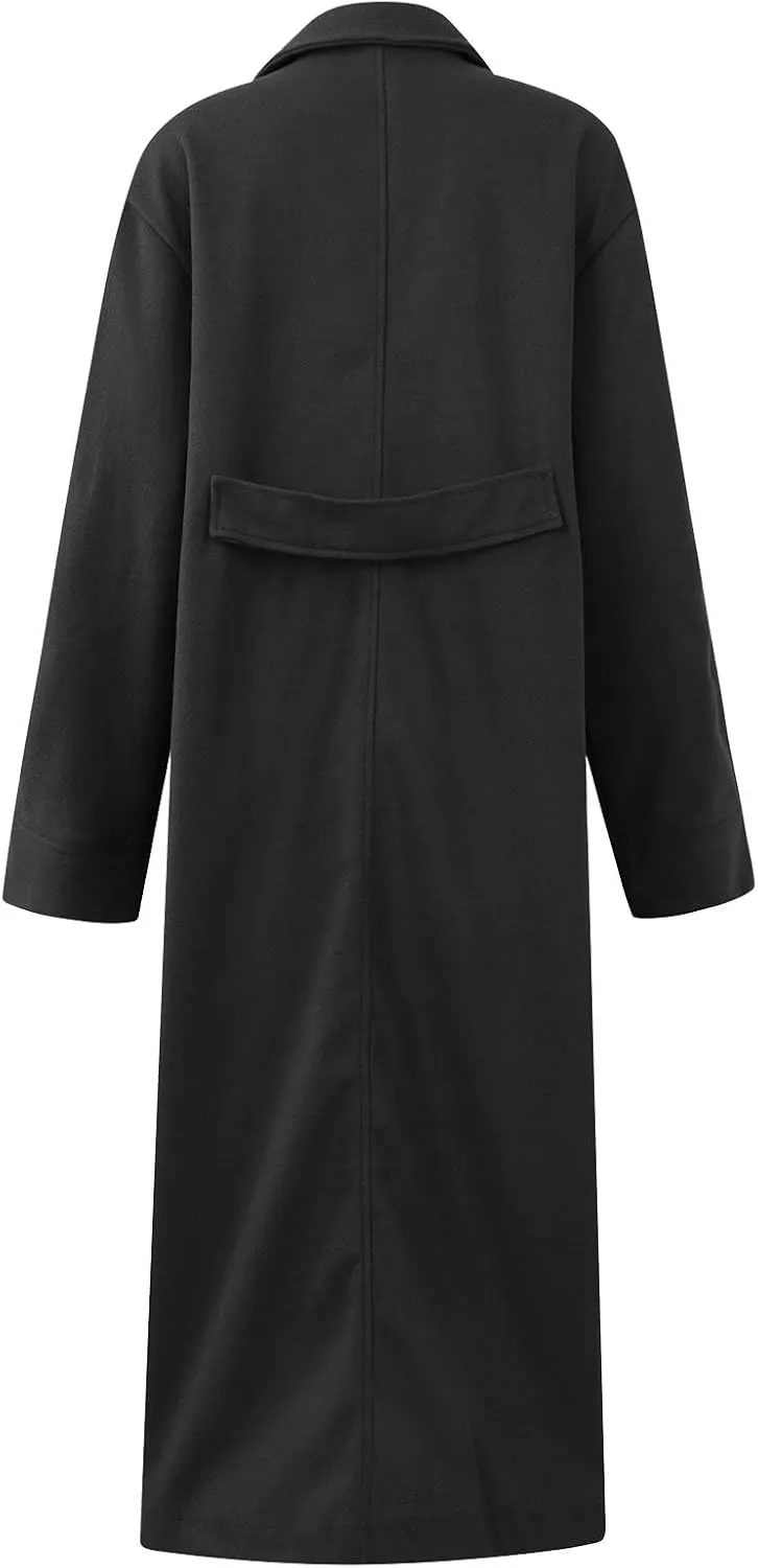 Women's Oversized Long Winter Coats Warm Wool Blend Pea Trench Coat Casual Fashion Overcoat