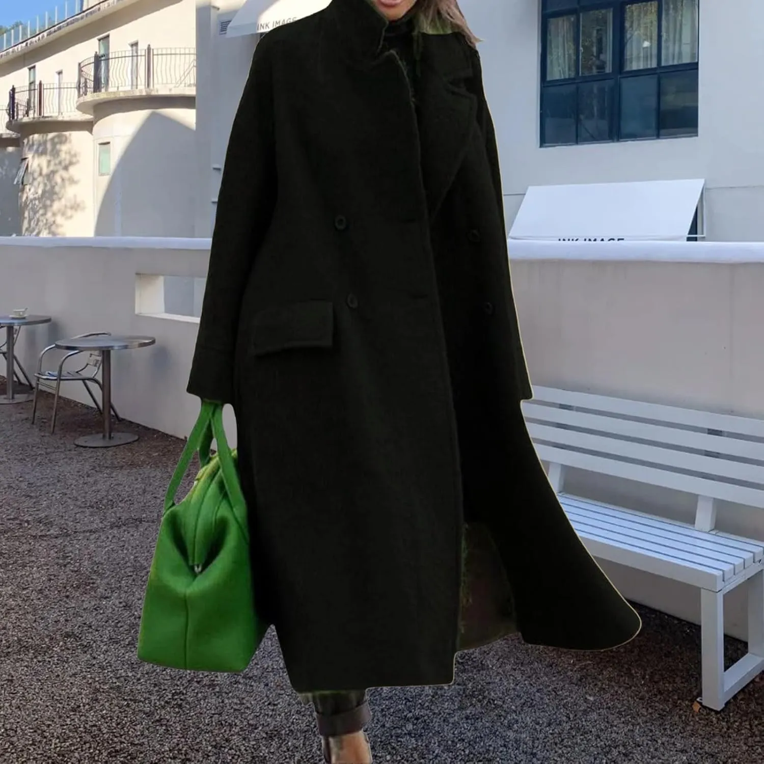 Women's Oversized Long Winter Coats Warm Wool Blend Pea Trench Coat Casual Fashion Overcoat