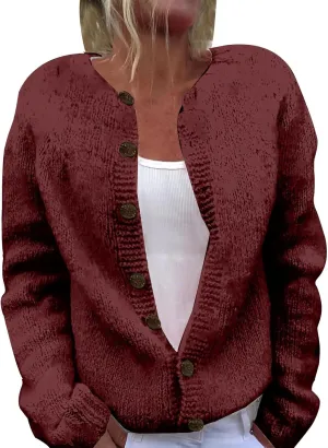 Womens Oversized Sweaters Knit Button Down Long Sleeve Open Front Drop Shoulder Cardigan Outwear Sweater Tops