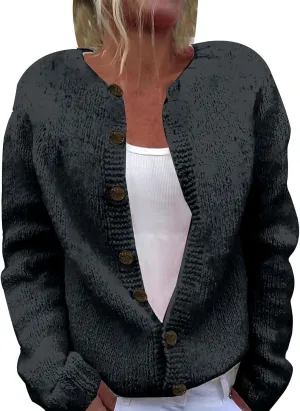 Womens Oversized Sweaters Knit Button Down Long Sleeve Open Front Drop Shoulder Cardigan Outwear Sweater Tops
