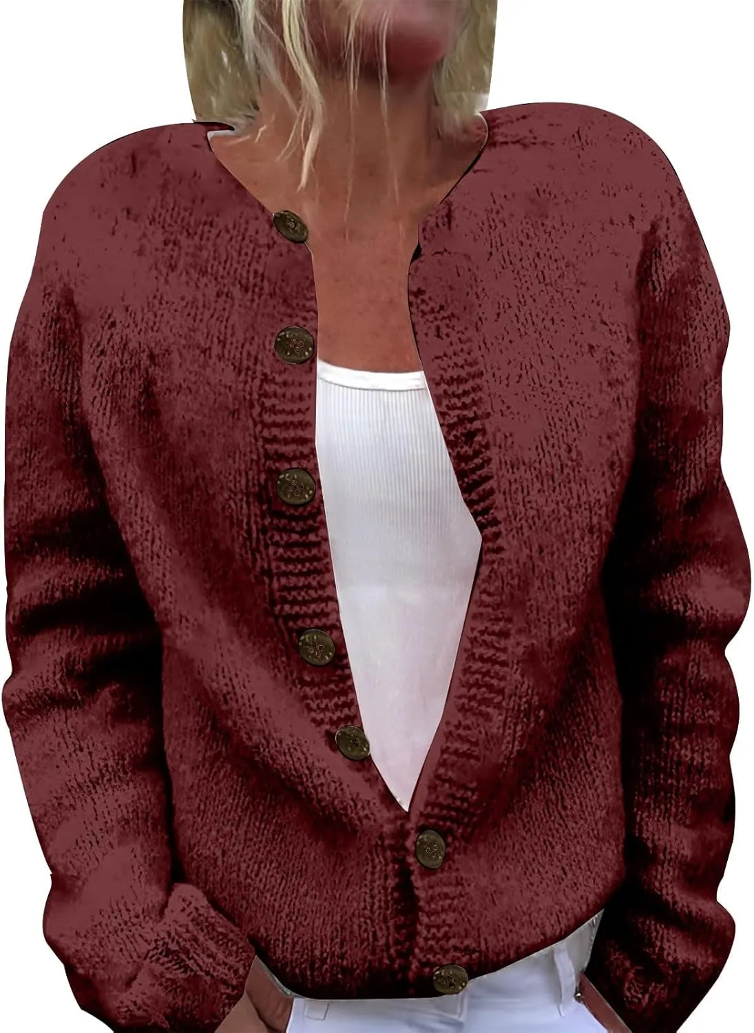 Womens Oversized Sweaters Knit Button Down Long Sleeve Open Front Drop Shoulder Cardigan Outwear Sweater Tops