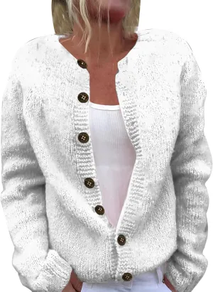 Womens Oversized Sweaters Knit Button Down Long Sleeve Open Front Drop Shoulder Cardigan Outwear Sweater Tops