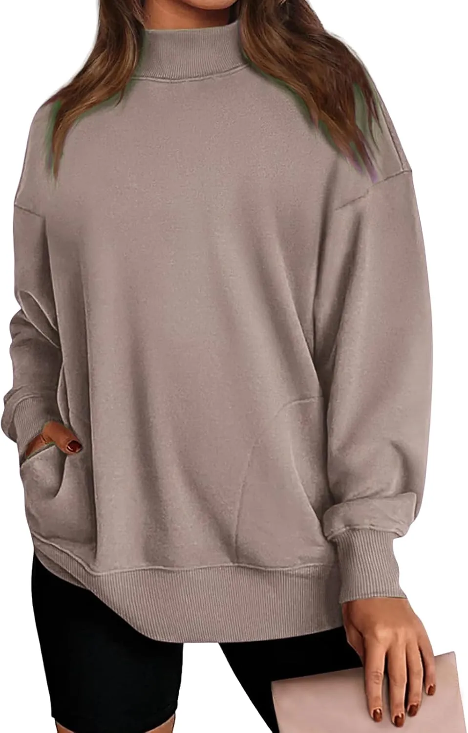 Womens Oversized Sweatshirt Turtleneck Long Sleeve Sweater Casual Loose Fit Pullover Fall Winter Clothes with Pocket