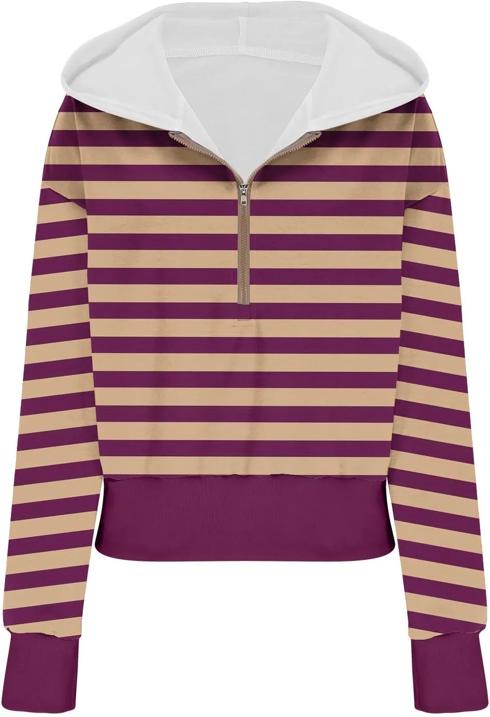 Women's Overszied Striped Sweatshirts Long Sleeve Half Zip Up Hoodies Winter Comfort Hoodies Y2K Fashion Cropped Clothes
