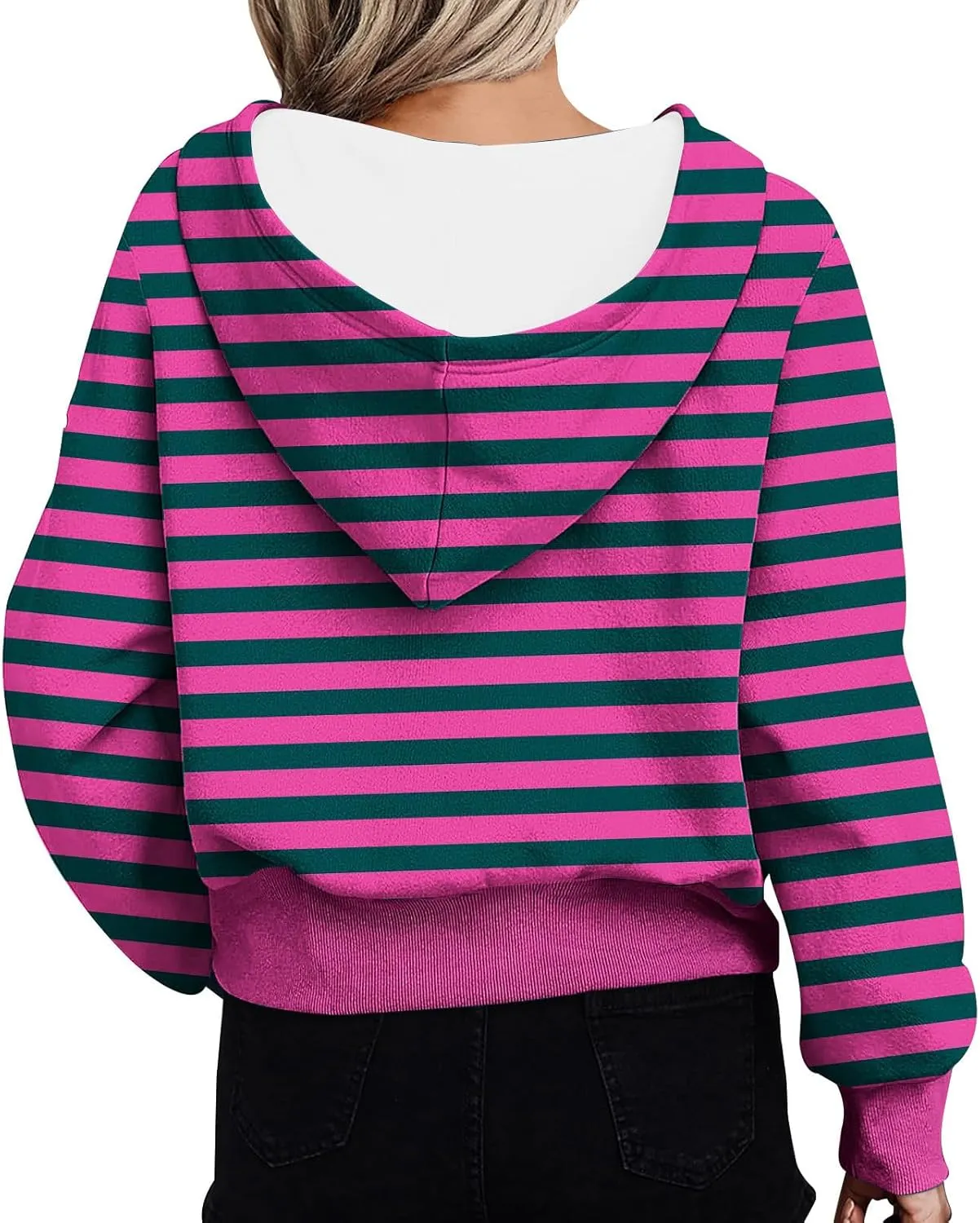 Women's Overszied Striped Sweatshirts Long Sleeve Half Zip Up Hoodies Winter Comfort Hoodies Y2K Fashion Cropped Clothes