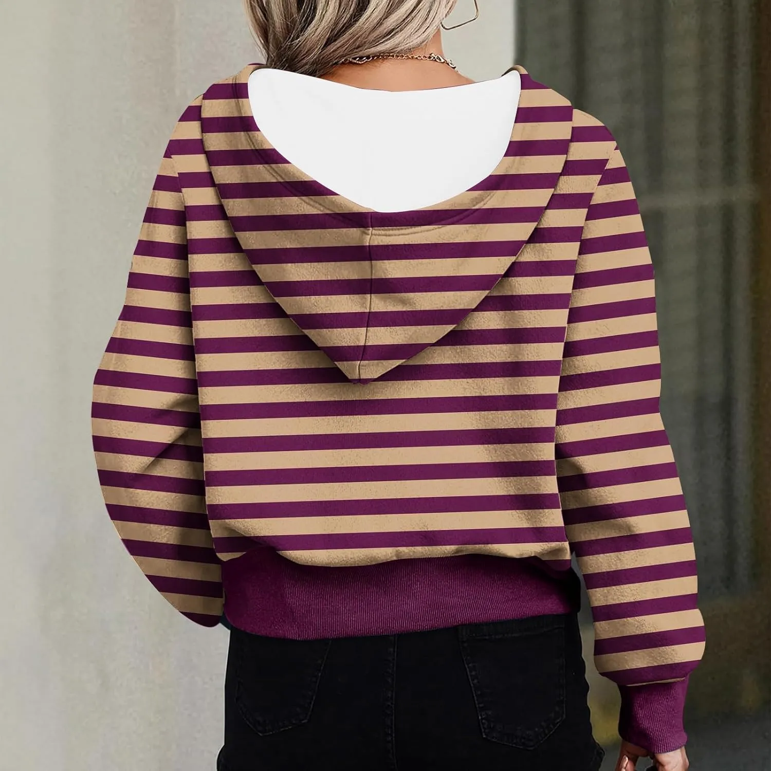Women's Overszied Striped Sweatshirts Long Sleeve Half Zip Up Hoodies Winter Comfort Hoodies Y2K Fashion Cropped Clothes