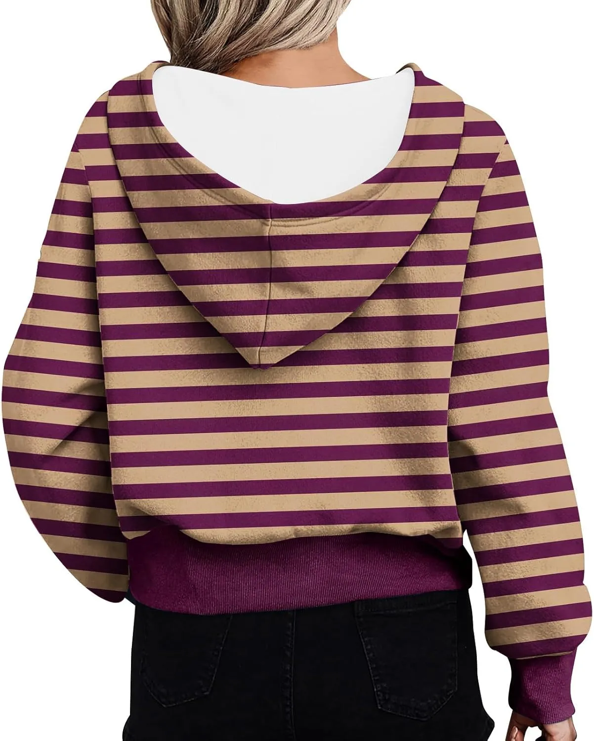 Women's Overszied Striped Sweatshirts Long Sleeve Half Zip Up Hoodies Winter Comfort Hoodies Y2K Fashion Cropped Clothes
