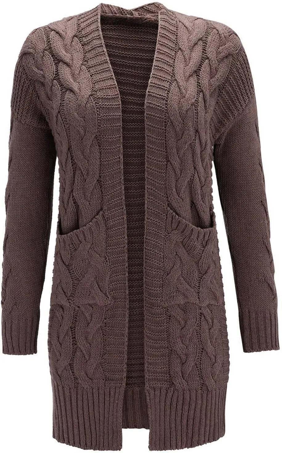 Womens Plain Chunky Open Front Cardigan with Hood Oversized Cable Knit Sweaters Solid Color Long Sweater Coats