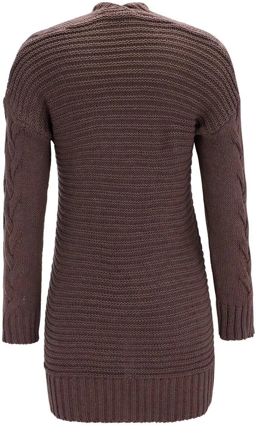 Womens Plain Chunky Open Front Cardigan with Hood Oversized Cable Knit Sweaters Solid Color Long Sweater Coats