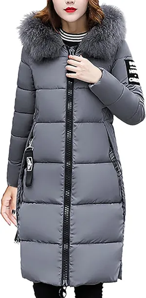 Womens Puffer Jacket Packable Down Coat Button Padded Quilted Outwear With Faux Fur Hood Thicken Fleece Lined Jackets