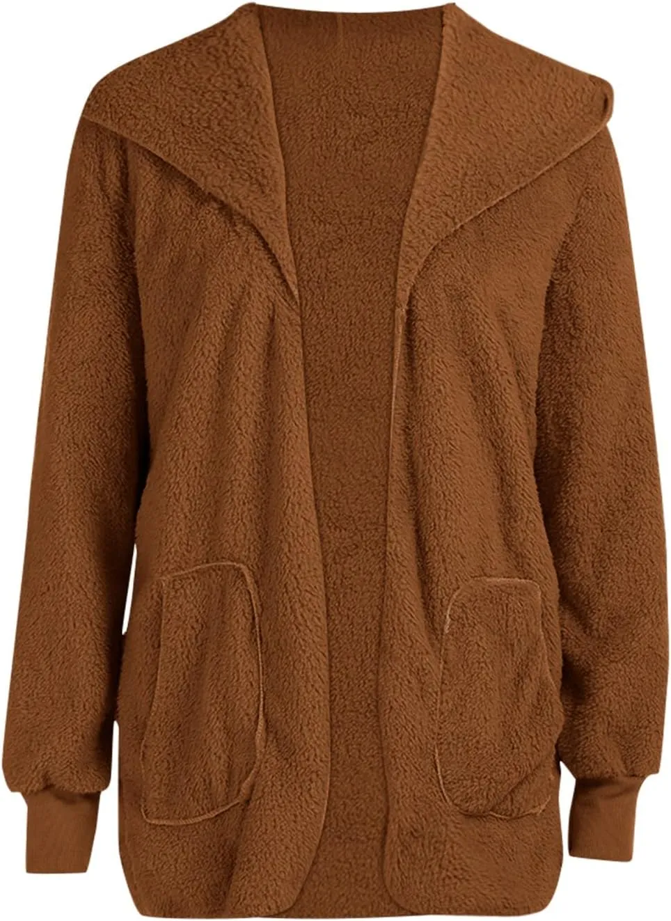 Womens Sherpa Jacket Fuzzy Fleece Oversized Open Front Cardigan Hooded Soft Fluffy Robe Winter Coats with Pockets