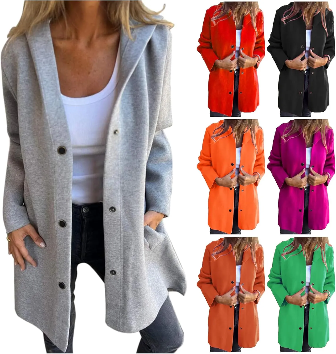 Womens Single Breasted Hooded Jacket Wool Blend Peacoat pen Front Cardigan Trench Coat for Women