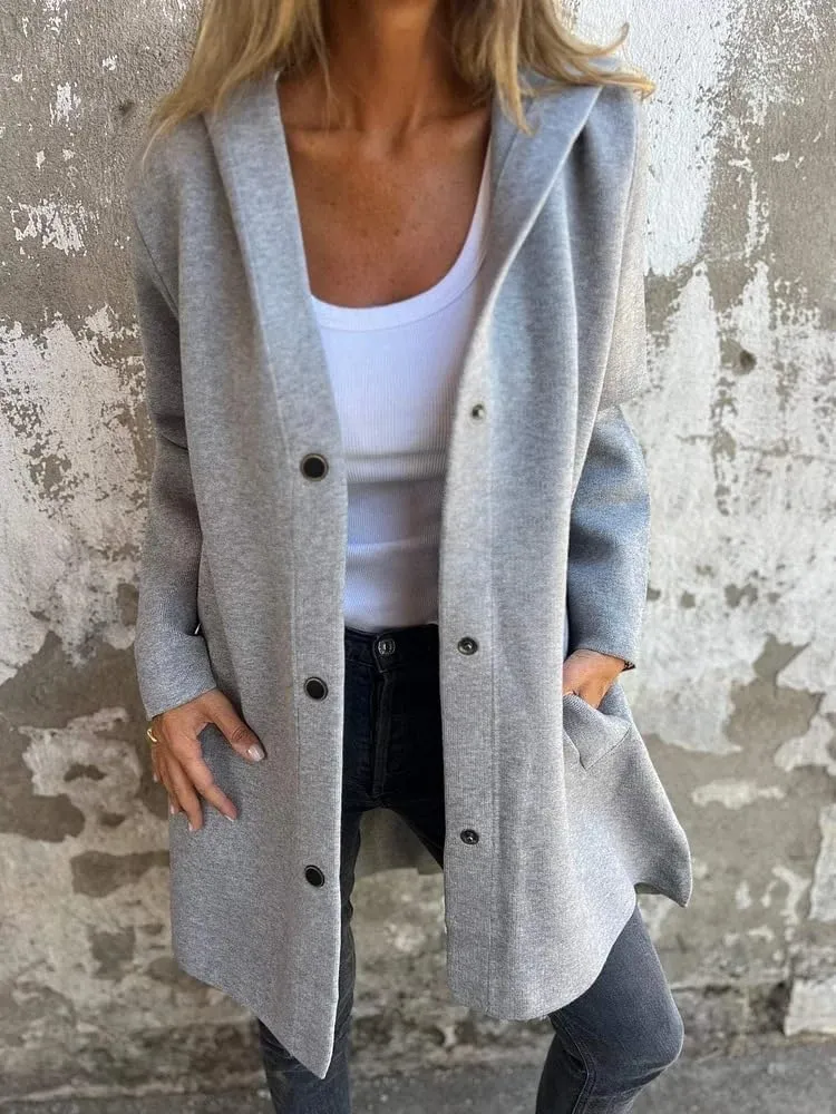 Womens Single Breasted Hooded Jacket Wool Blend Peacoat pen Front Cardigan Trench Coat for Women