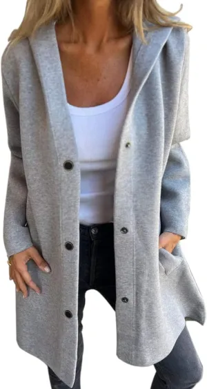 Womens Single Breasted Hooded Jacket Wool Blend Peacoat pen Front Cardigan Trench Coat for Women