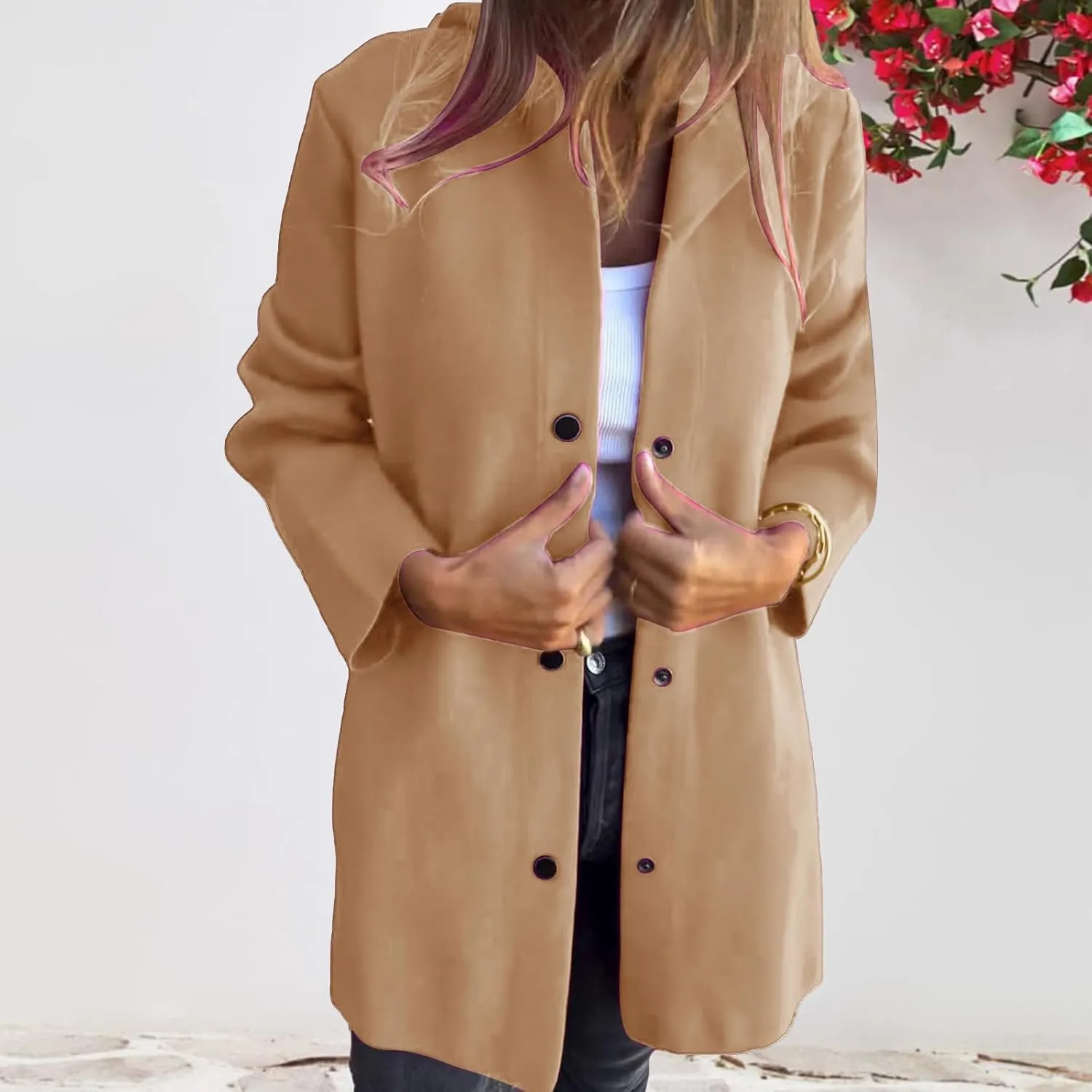 Womens Single Breasted Hooded Jacket Wool Blend Peacoat pen Front Cardigan Trench Coat for Women