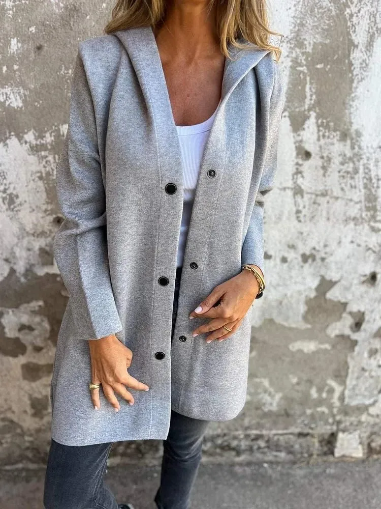 Womens Single Breasted Hooded Jacket Wool Blend Peacoat pen Front Cardigan Trench Coat for Women