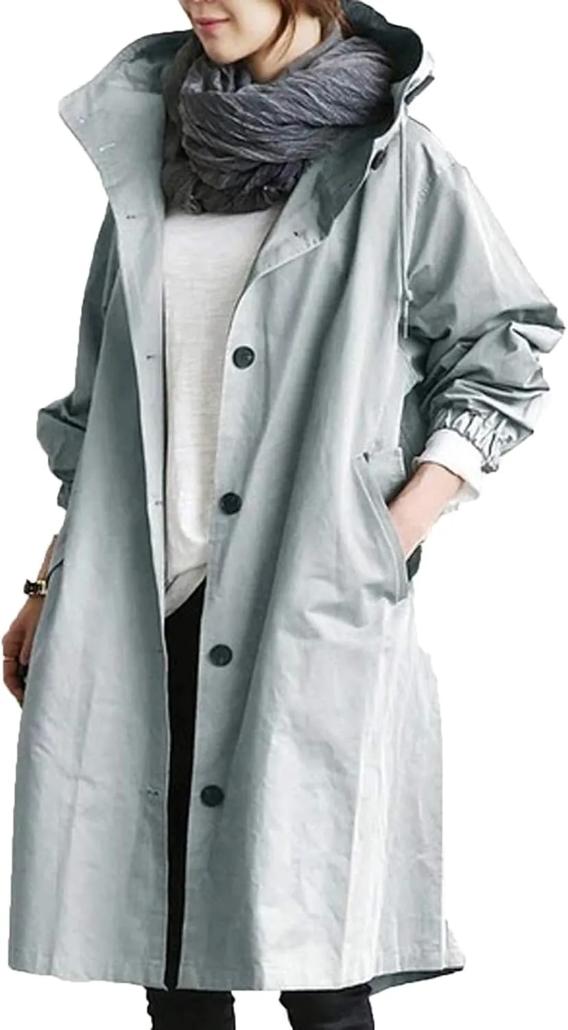 Womens Single Breasted Trench Coat Womens Elegant Windbreaker Wild Winter Women'S Coat Lapel Button Down Pedcoat