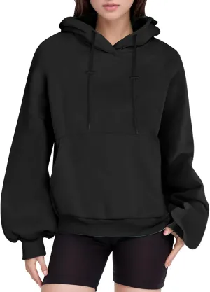 Women's Solid Color Hoodie Oversized Loose Long Sleeve Drawstring Hooded Pullover Sweatshirts Thick Warm Sports Tops