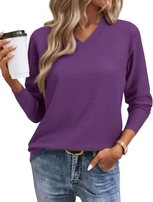 Women's Spring Sweaters 2025 Casual Thin Long Sleeve Pullover V Neck Lightweight Sweatshirts Cute Blouse Tops