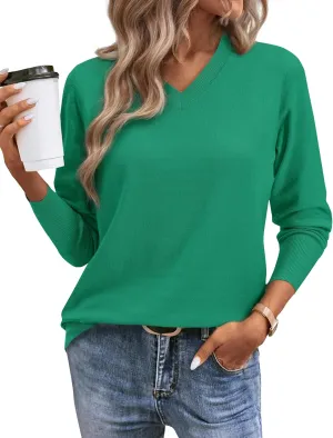 Women's Spring Sweaters 2025 Casual Thin Long Sleeve Pullover V Neck Lightweight Sweatshirts Cute Blouse Tops