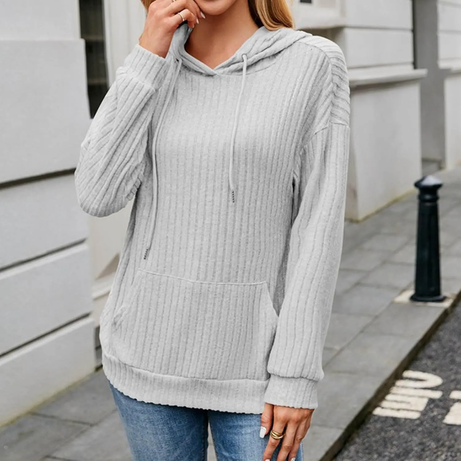 Womens Striped Oversized Hoodie Long Sleeve Fleece Drawstring Sweatshirts 2024 Casual y2k Fall Pullover Top Trendy
