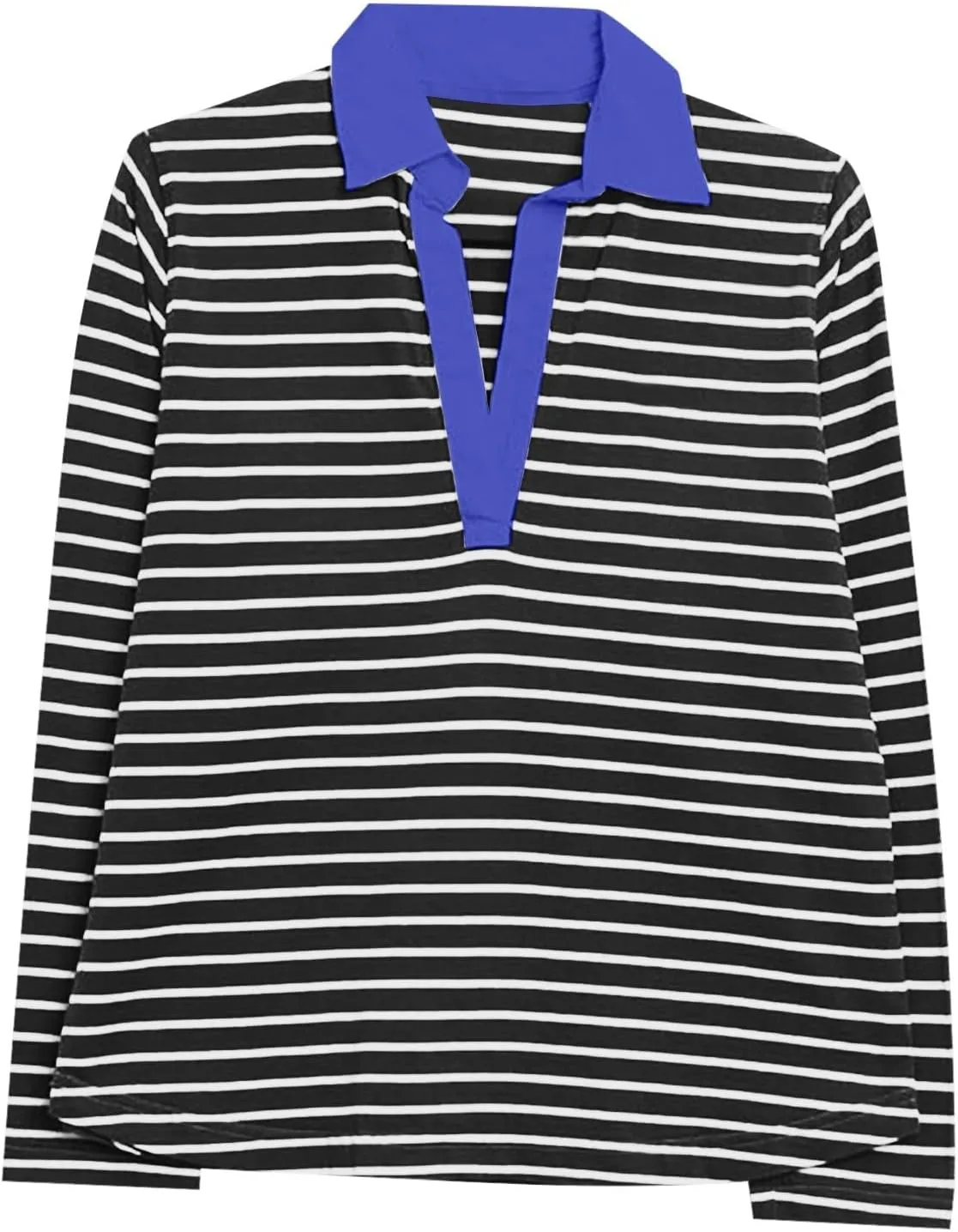 Womens Striped Sweatshirts 2024 V Neck Casual Loose Blouses Business Casual Fall Fashion Outfits Clothes