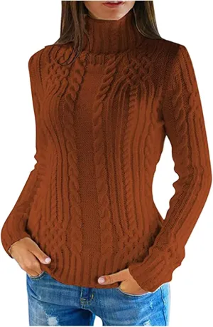 Women's Sweaters Long Sleeve High Collar Pullover Sweater Knitted Jumper Tops Blouse Sweaters